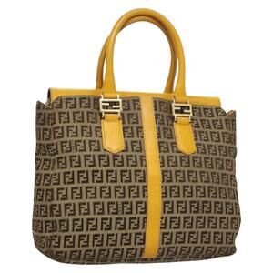 FENDI Zucchino Canvas Hand Bag Brown Gold